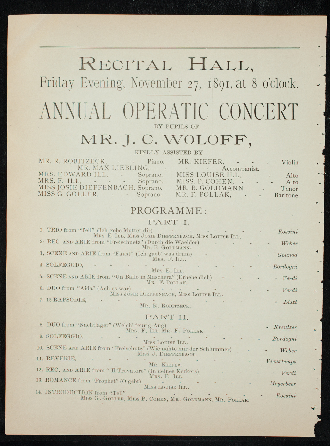 Students of J.C. Woloff, November 27, 1891, program page 6