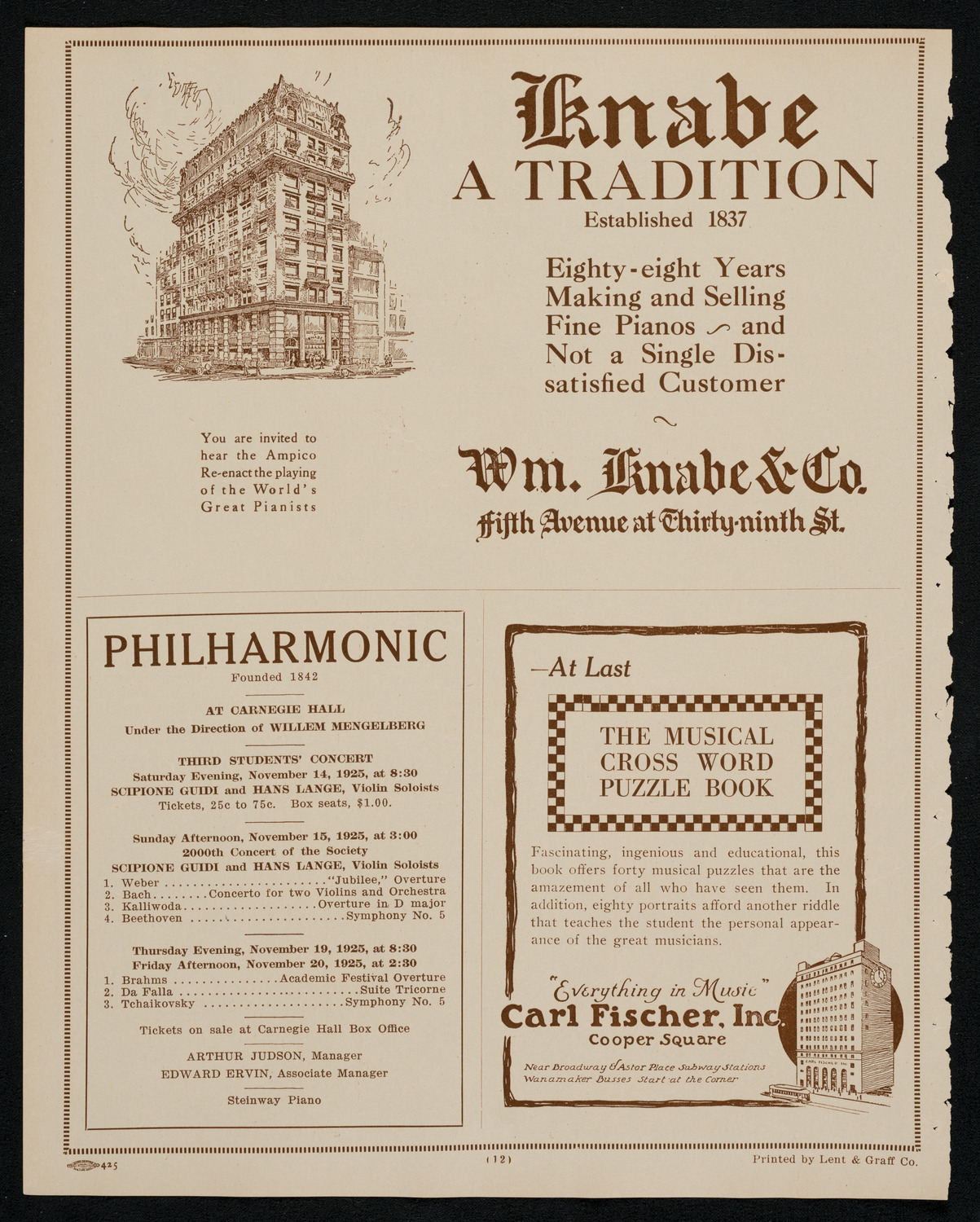 Josef Hofmann, Piano, November 14, 1925, program page 12