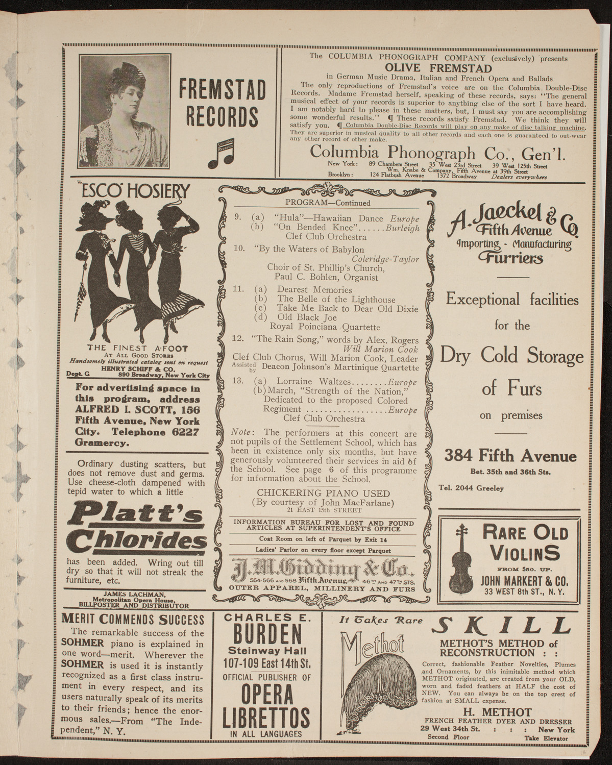 Clef Club Orchestra: Concert of Negro Music, May 2, 1912, program page 9