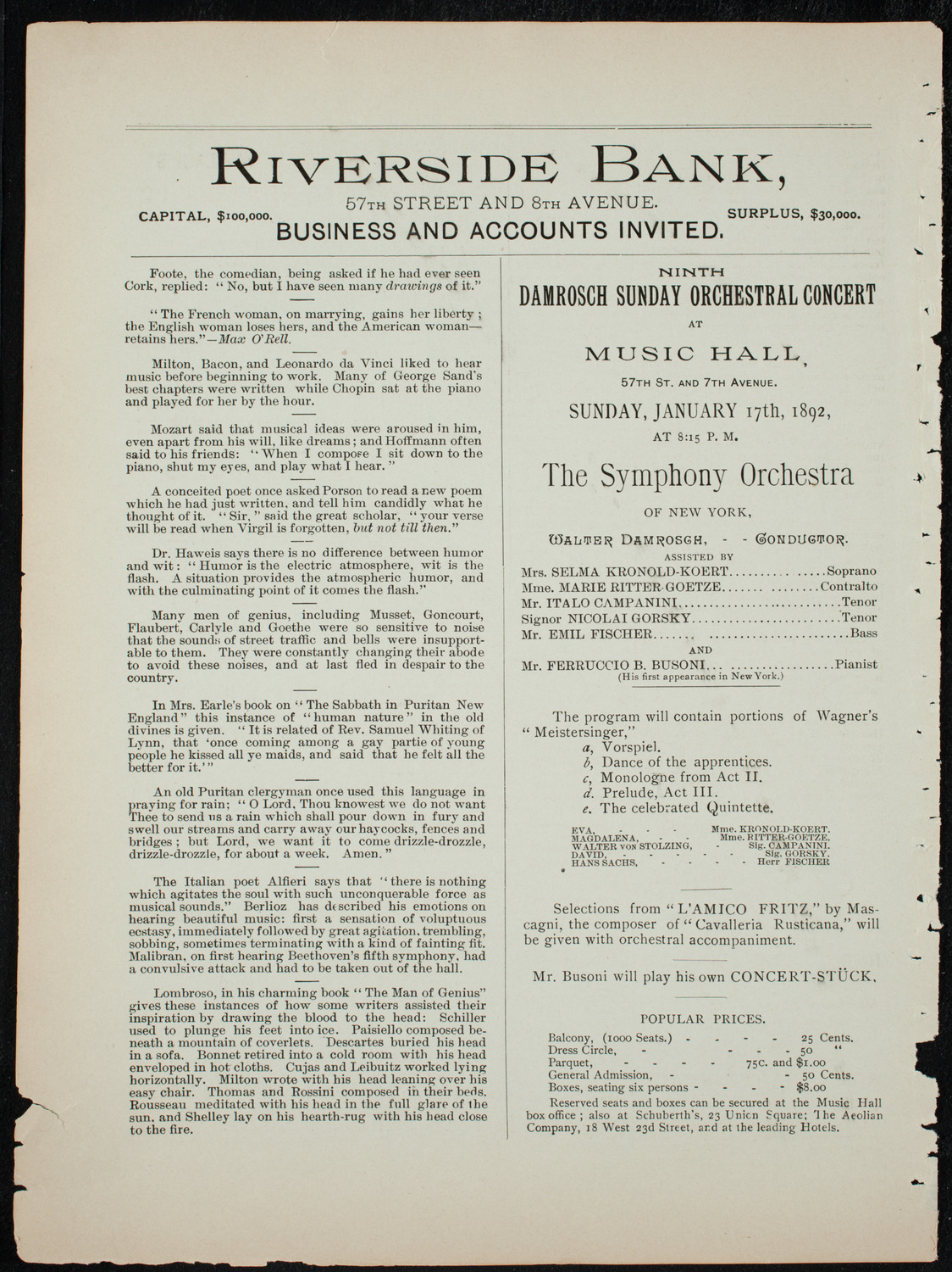 Kneisel Quartet, January 15, 1892, program page 8