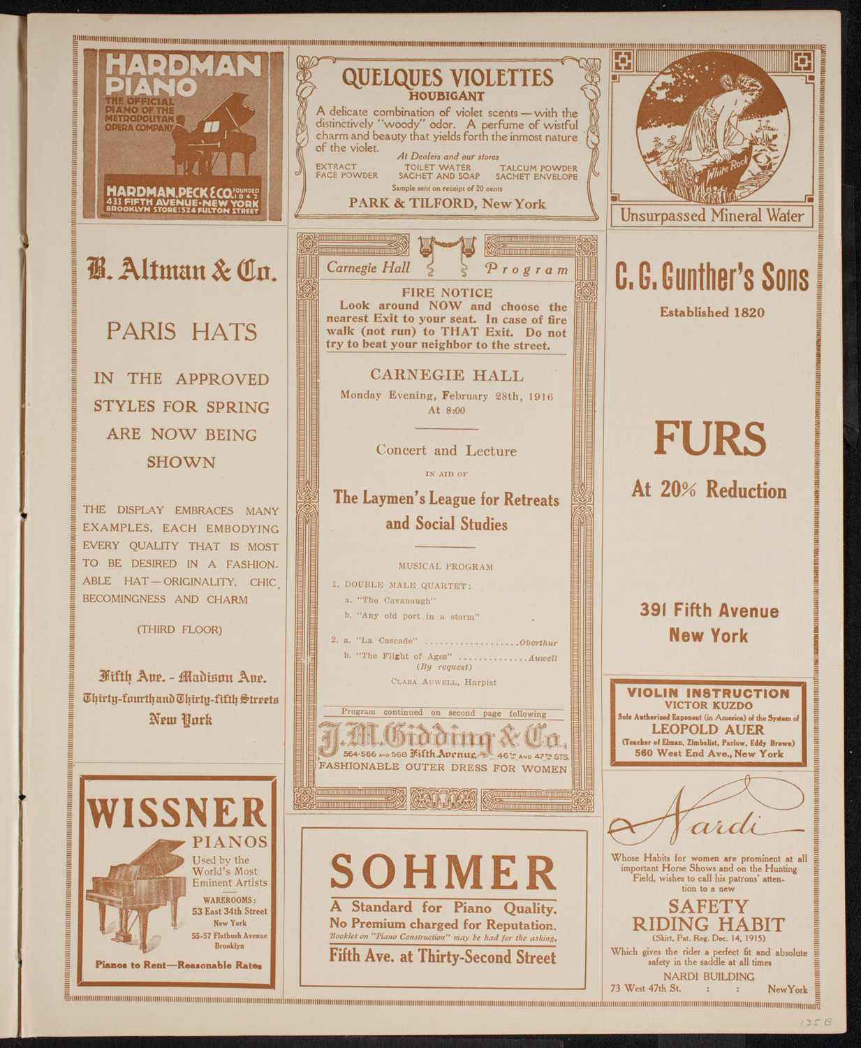 Benefit: The Laymen's League for Retreats and Social Studies, February 28, 1916, program page 5