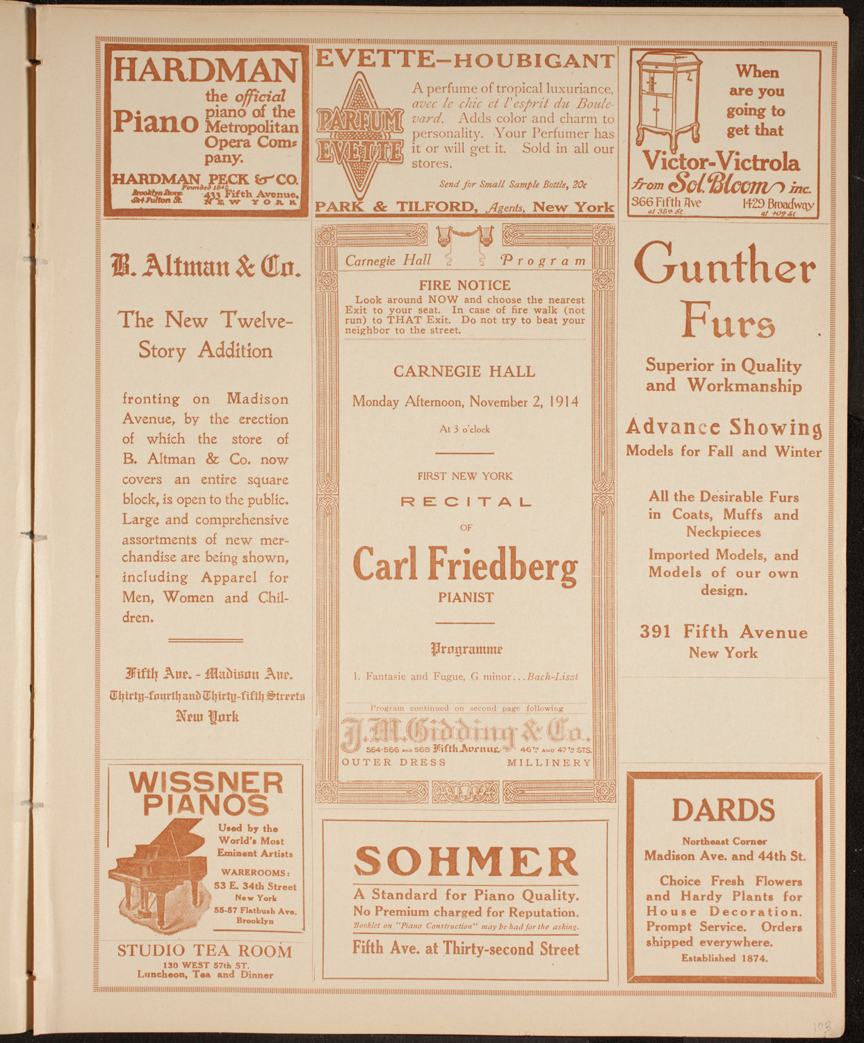 Carl Friedberg, Piano, November 2, 1914, program page 5