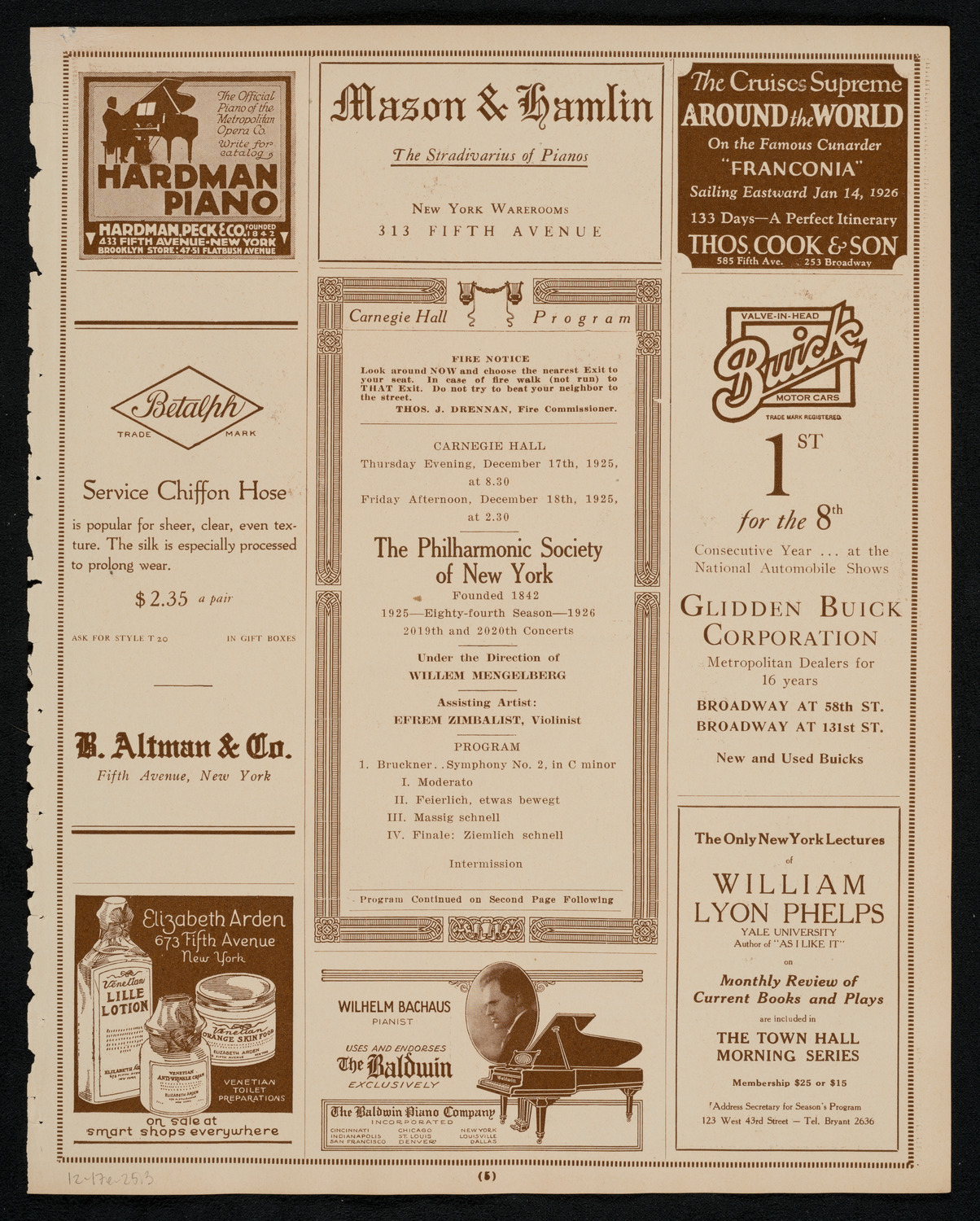 New York Philharmonic, December 17, 1925, program page 5