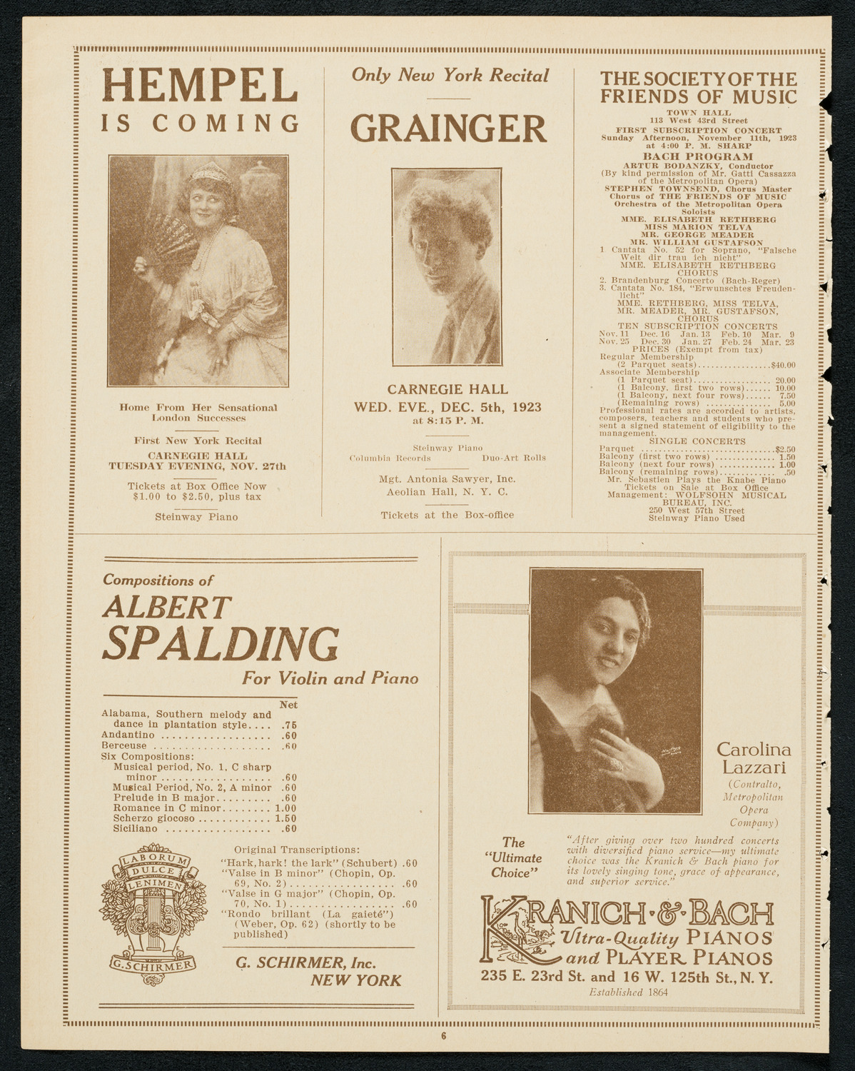 Paul Bernard, Violin, November 6, 1923, program page 6