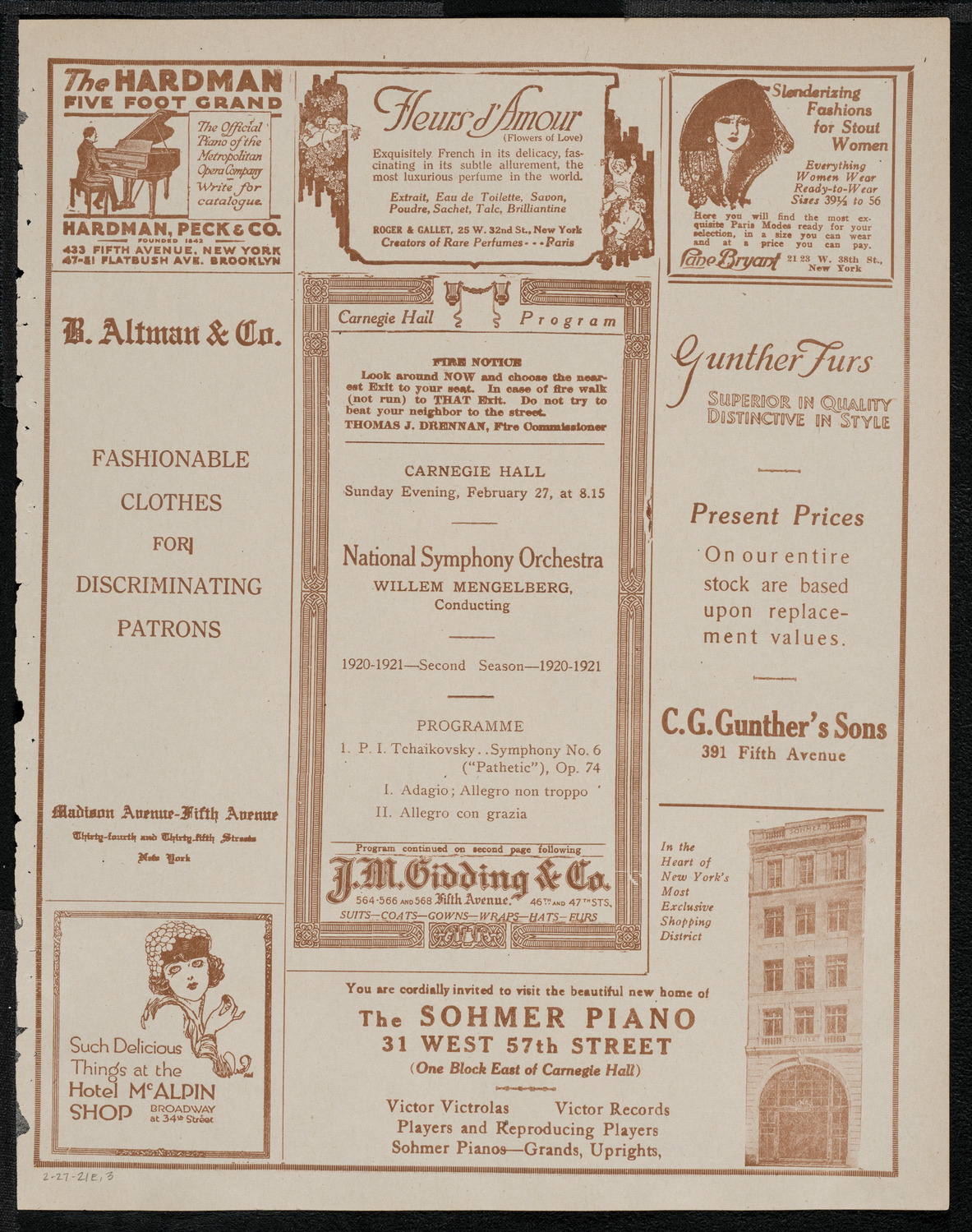 National Symphony Orchestra, February 27, 1921, program page 5