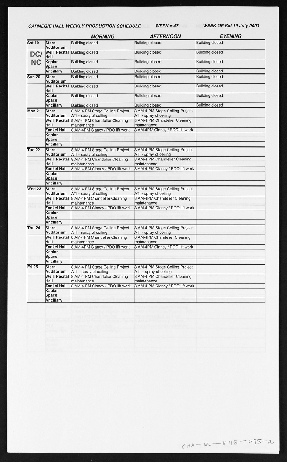 Carnegie Hall Booking Ledger, volume 48, page 95a