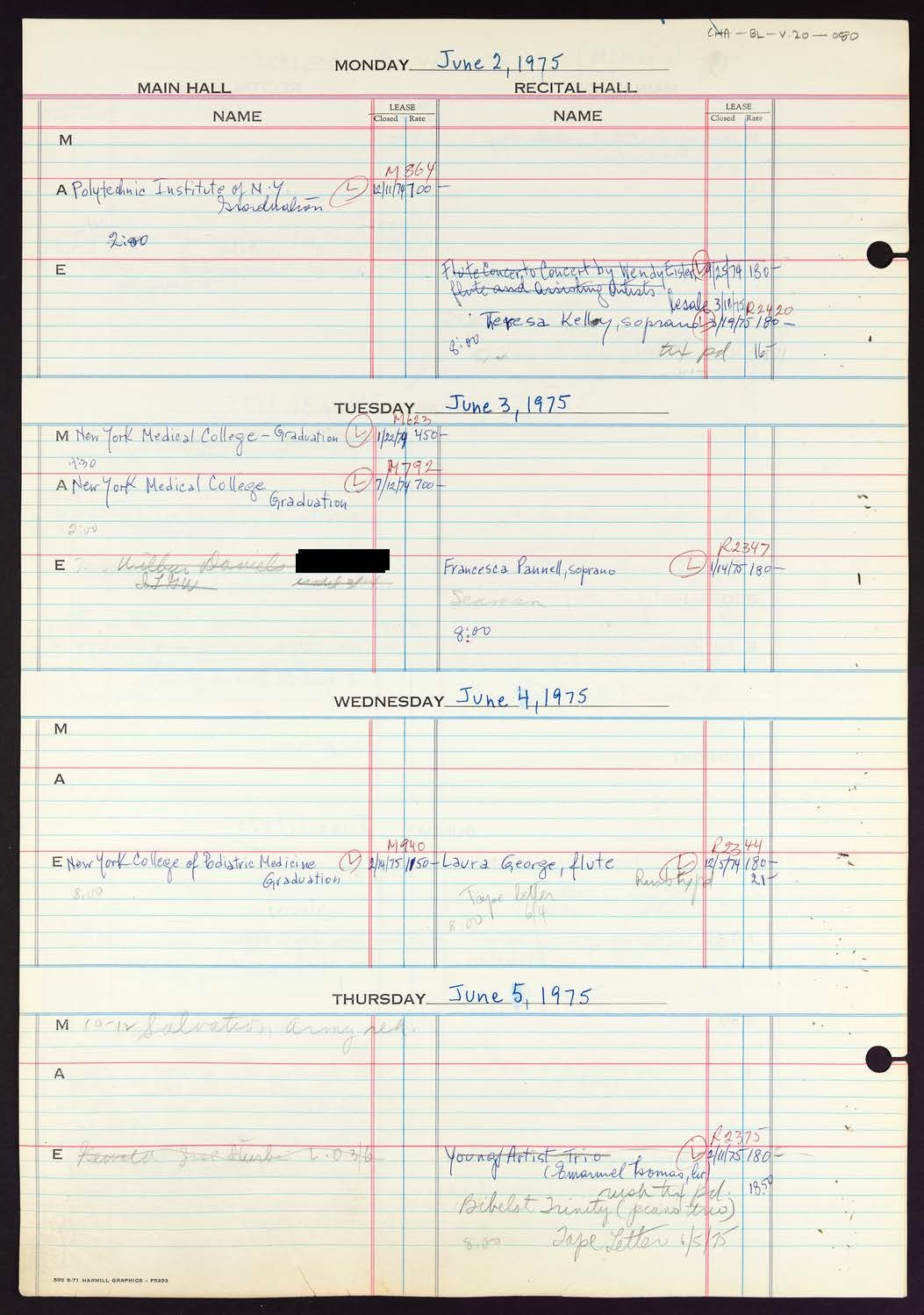 Carnegie Hall Booking Ledger, volume 20, page 80