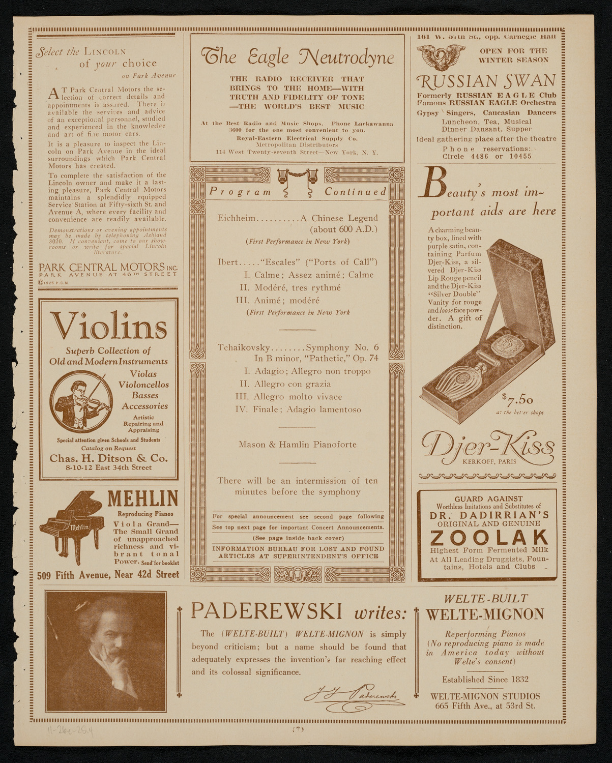 Boston Symphony Orchestra, November 26, 1925, program page 7