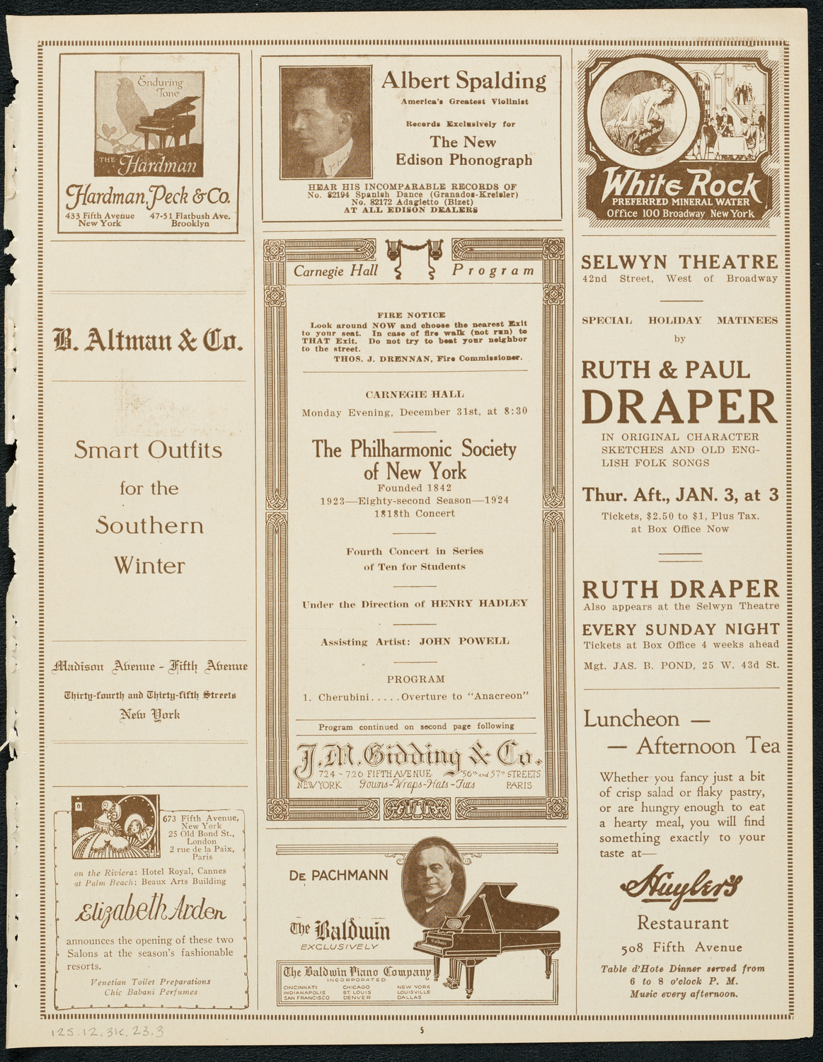 New York Philharmonic Students' Concert, December 31, 1923, program page 5