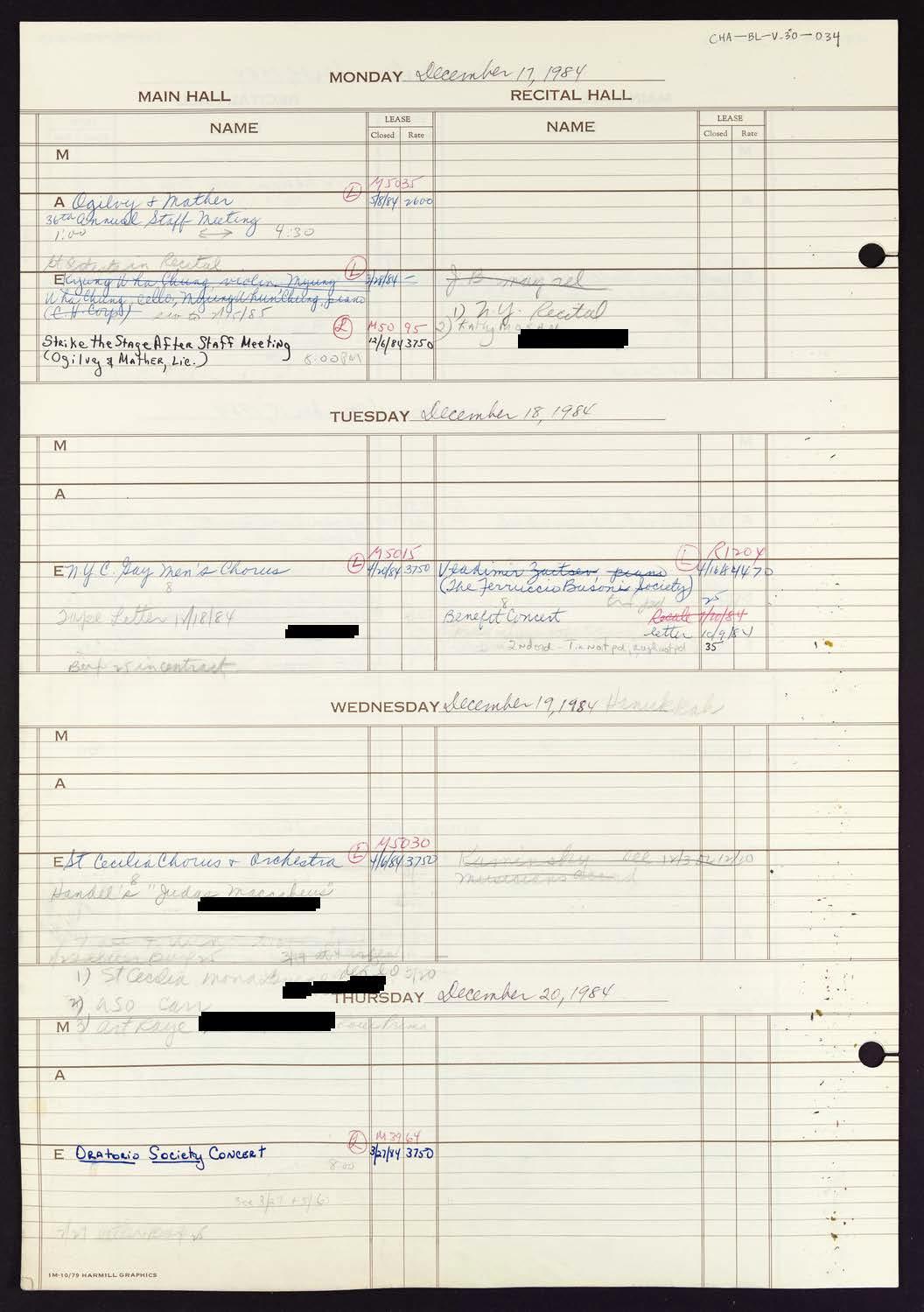 Carnegie Hall Booking Ledger, volume 30, page 34