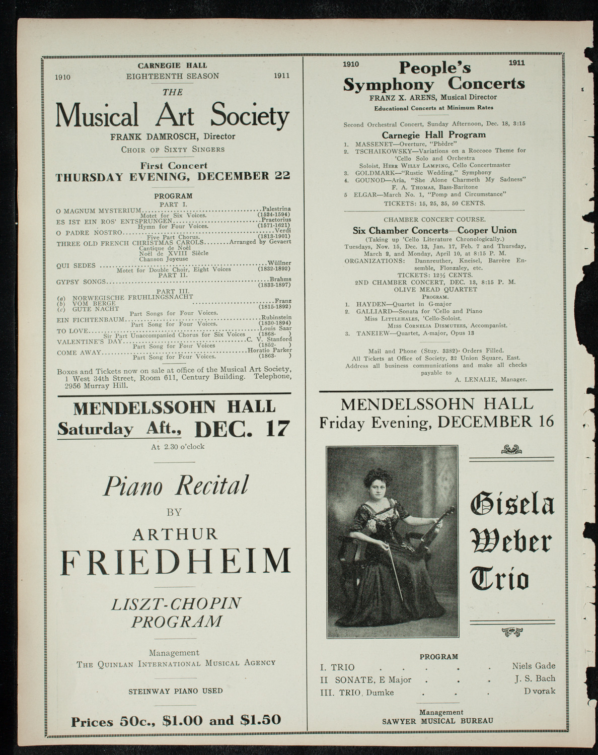 New York Philharmonic, December 16, 1910, program page 10