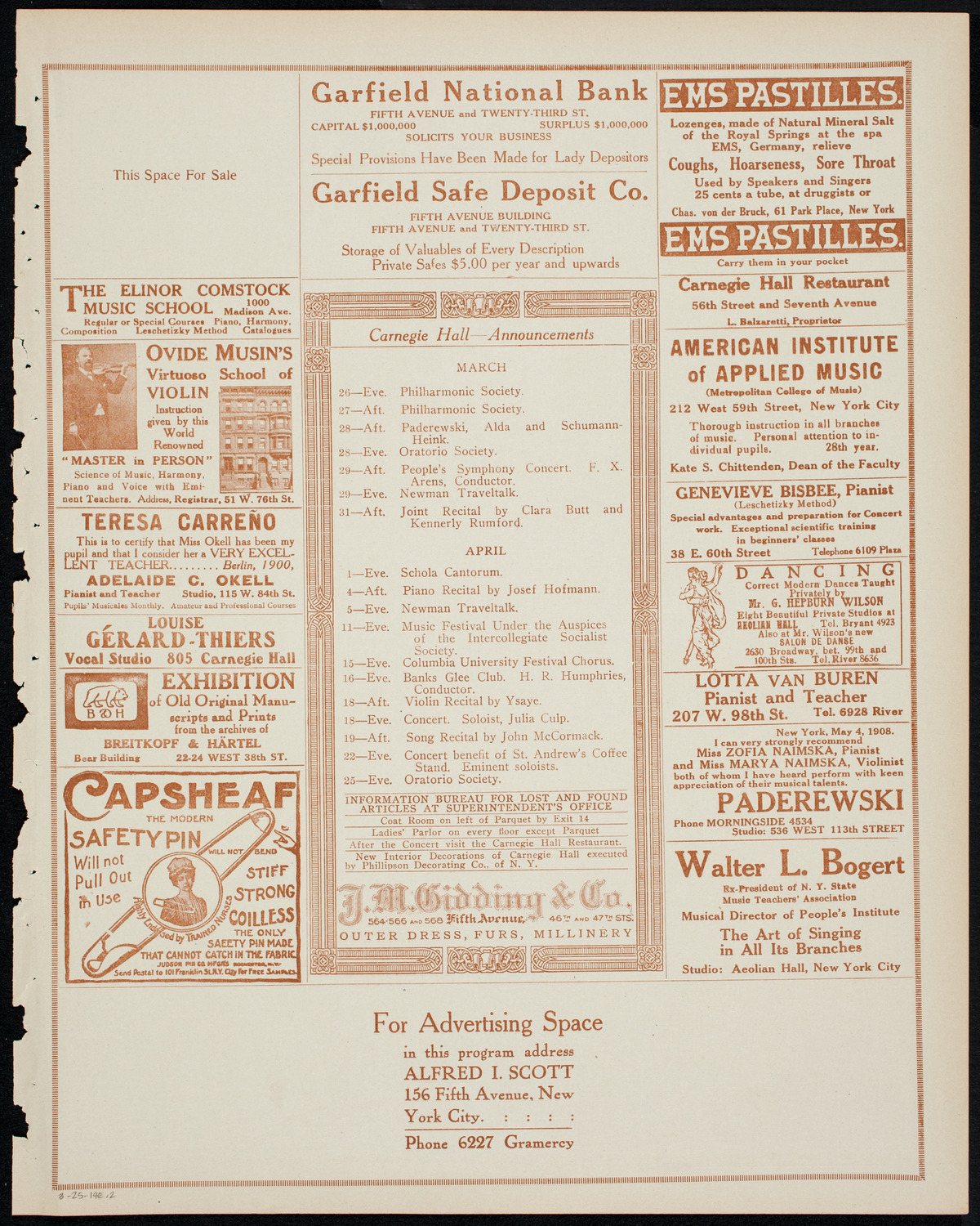 Francis MacMillen, Violin, March 25, 1914, program page 3