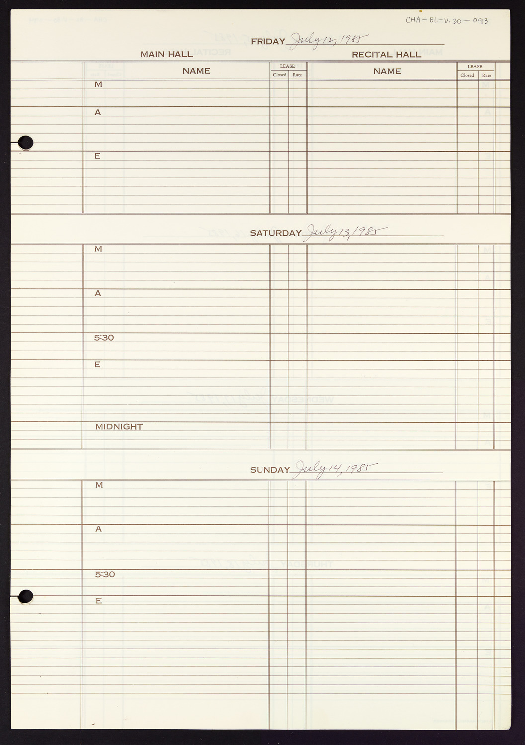 Carnegie Hall Booking Ledger, volume 30, page 93