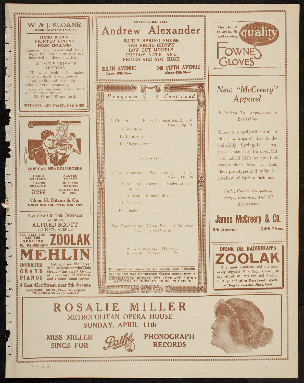 New Symphony Orchestra, March 30, 1920, program page 7