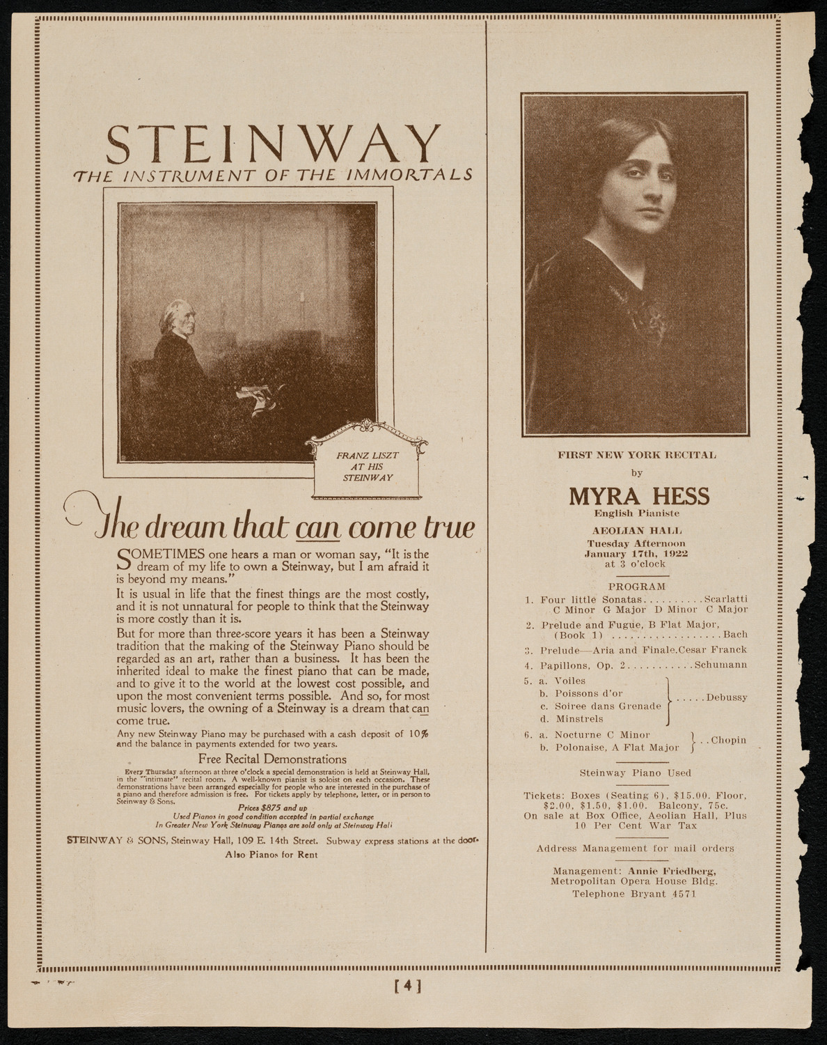 New York Symphony Orchestra, January 6, 1922, program page 4