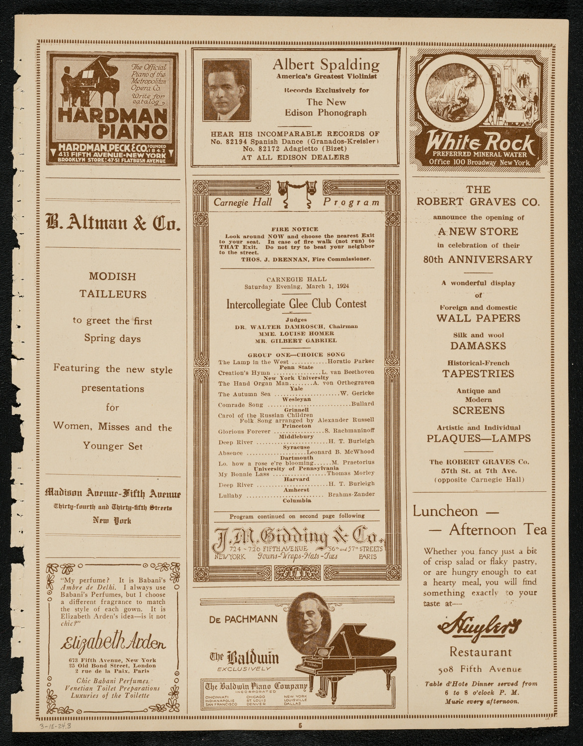 Intercollegiate Glee Club Contest, March 1, 1924, program page 5