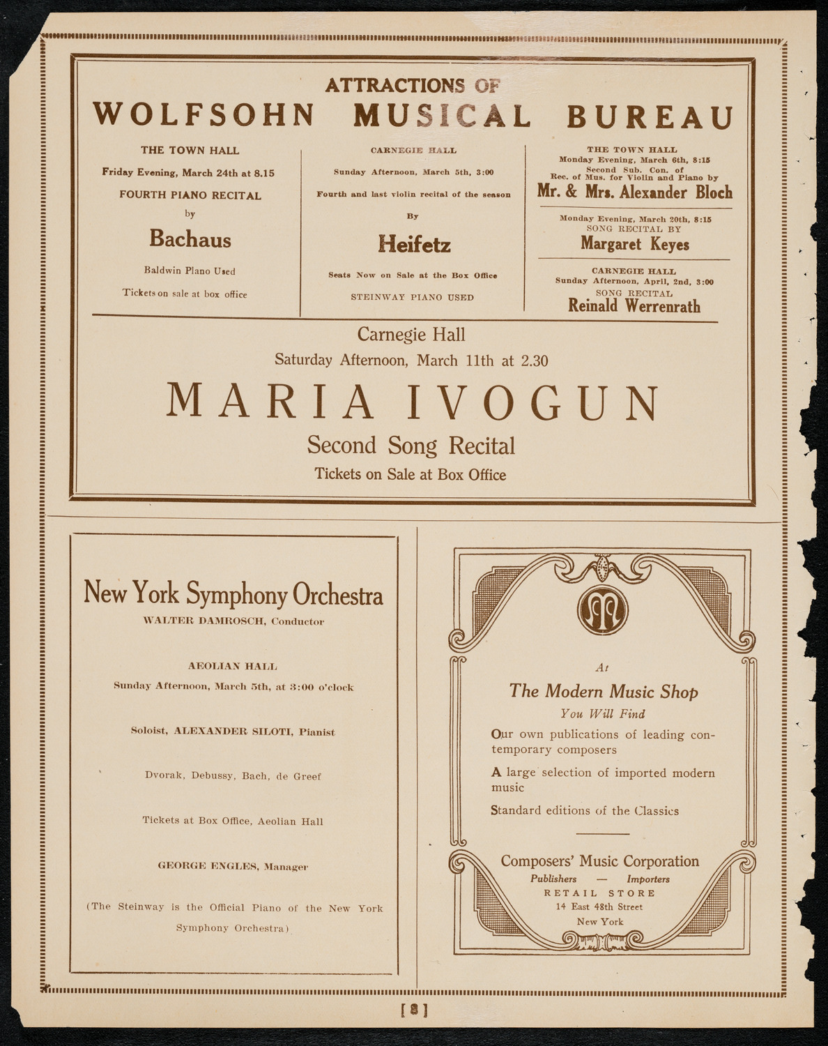 Gala Concert for the Walter Damrosch Fellowship (American Academy in Rome), February 27, 1922, program page 8