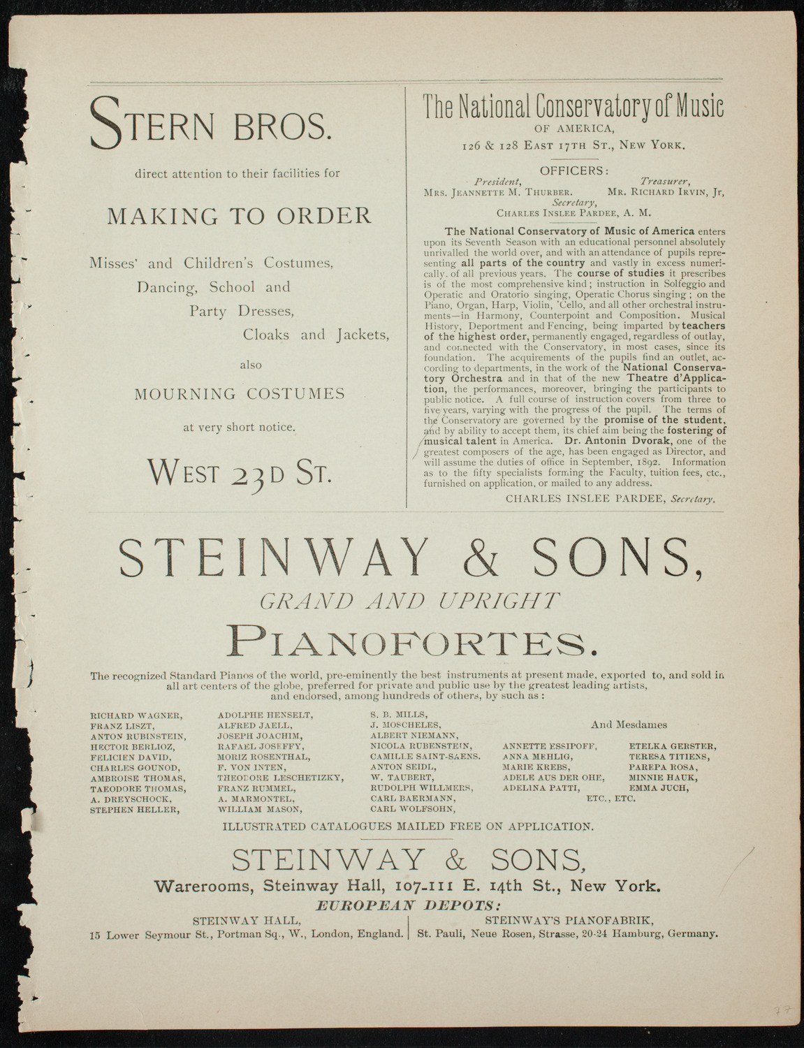 Damrosch Sunday Concert, November 15, 1891, program page 7