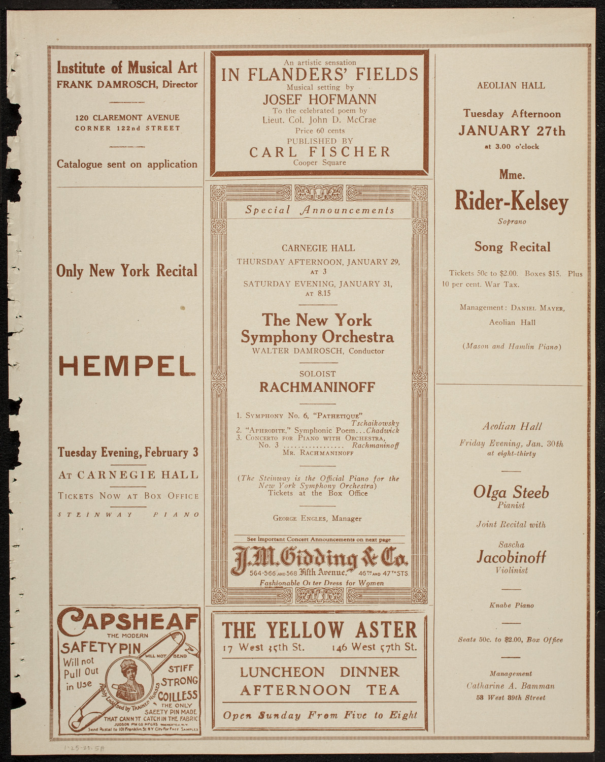 New York Philharmonic, January 25, 1920, program page 9
