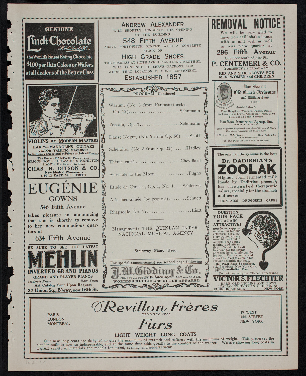 Fannie Bloomfield Zeisler, Piano, December 2, 1911, program page 7