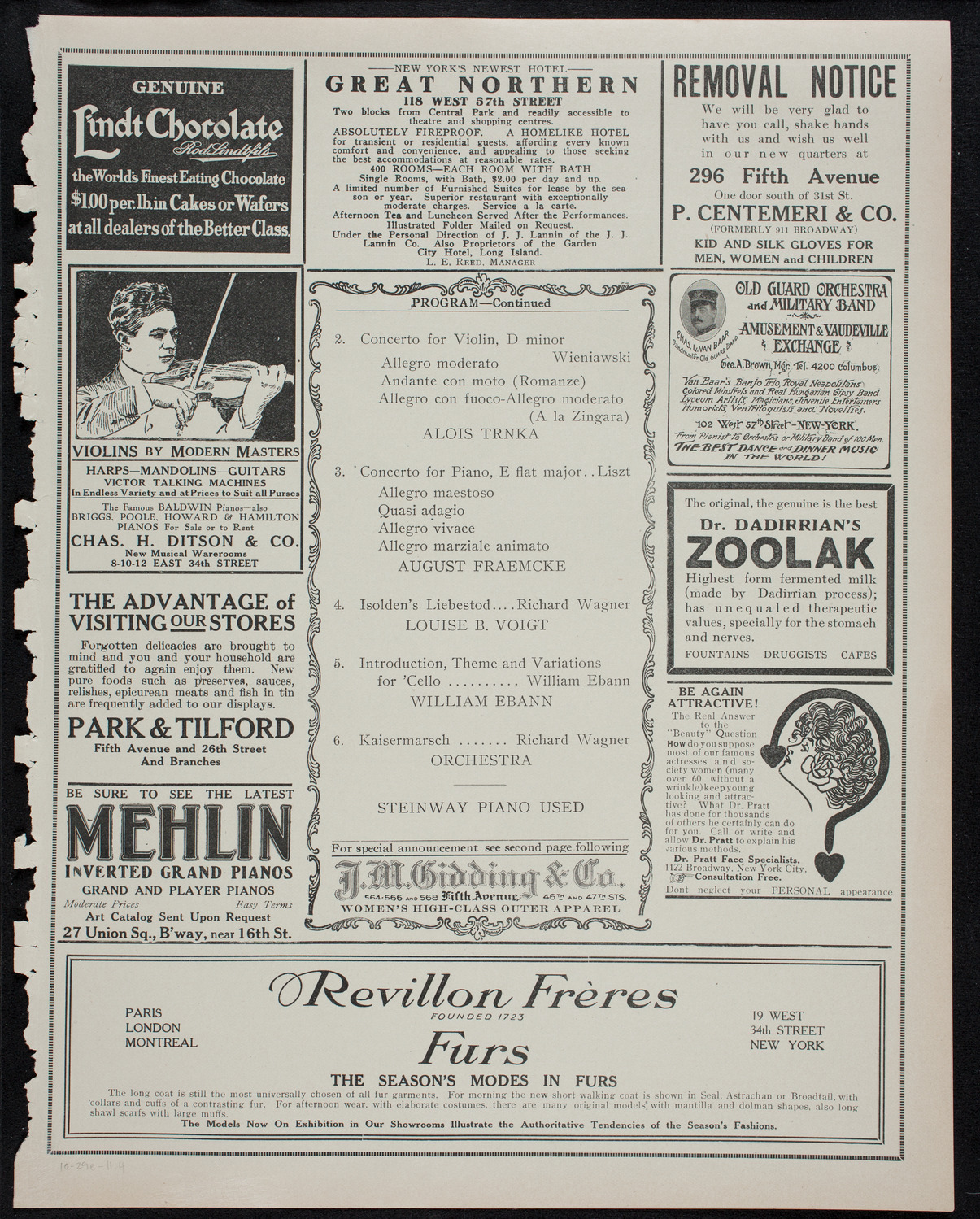 Allied High Schools of Music Faculty Concert, October 29, 1911, program page 7