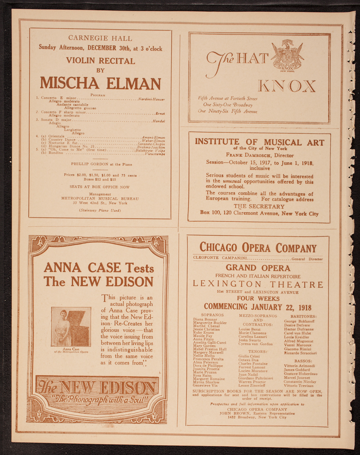 Leo, Jan and Mischel Cherniavsky, December 29, 1917, program page 2