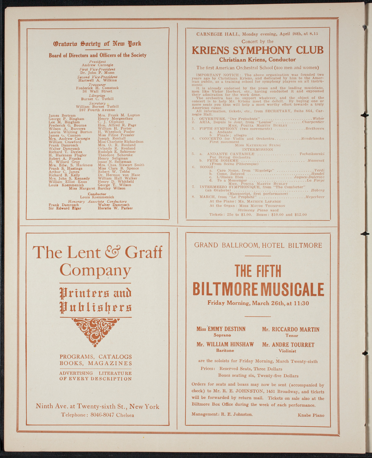 Oratorio Society of New York, March 24, 1915, program page 10