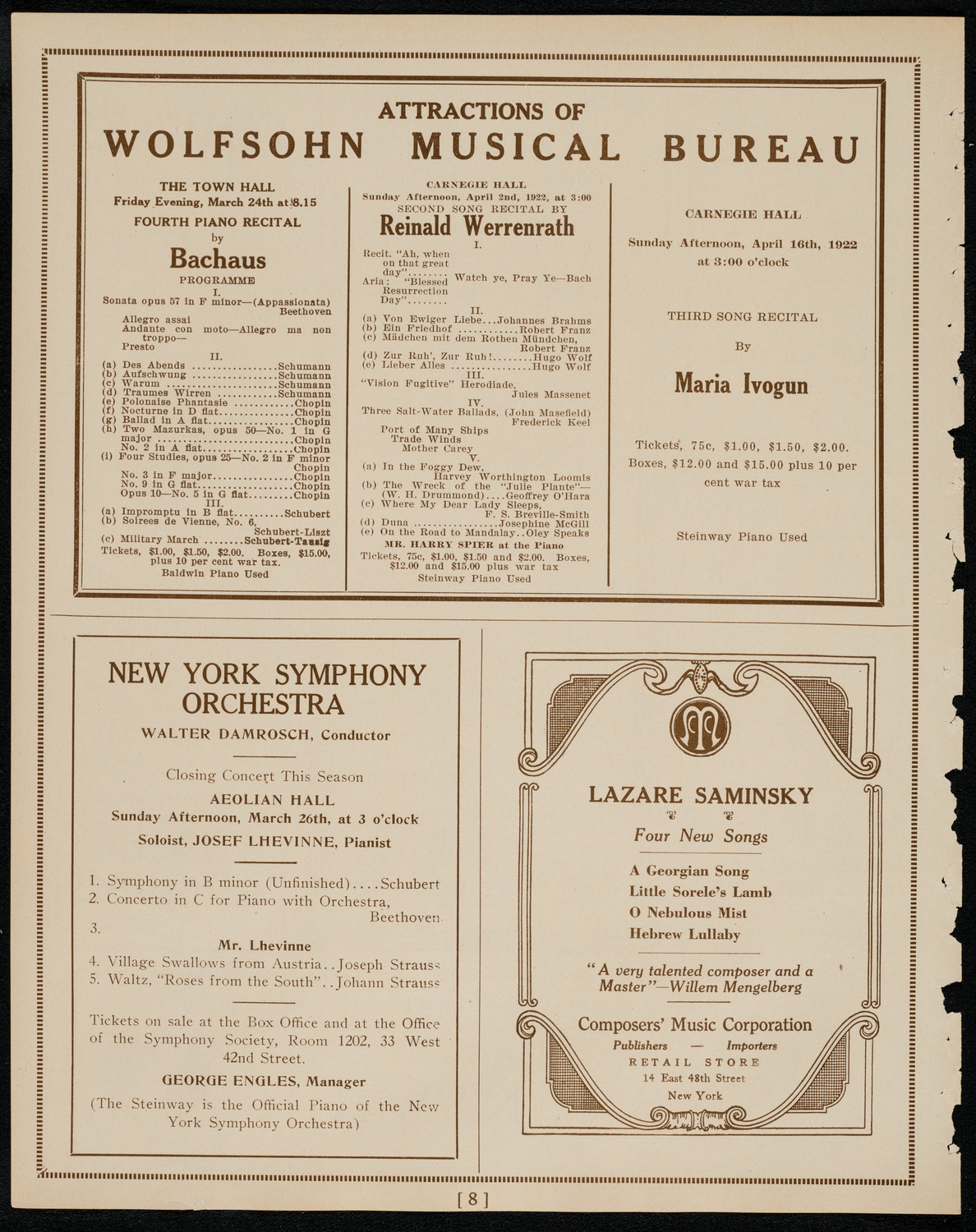 Emma Calvé, Soprano, March 21, 1922, program page 8