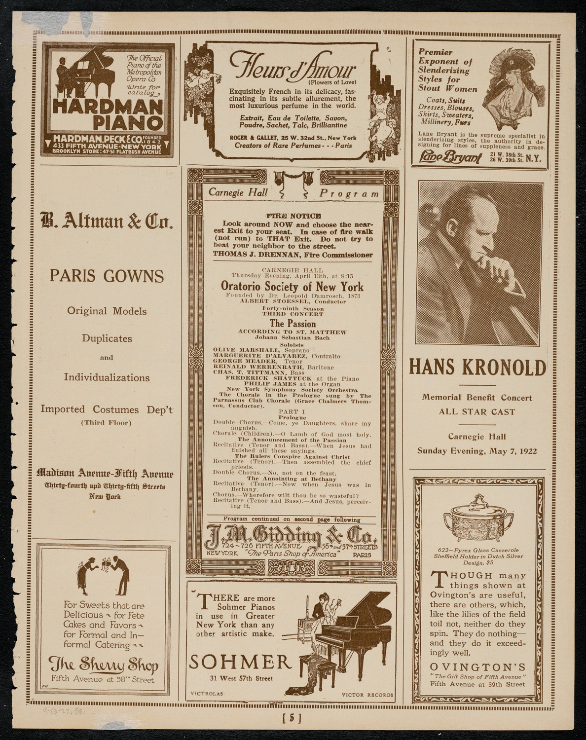 Oratorio Society of New York, April 13, 1922, program page 5