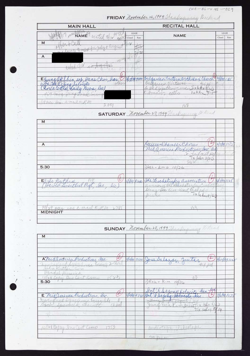 Carnegie Hall Booking Ledger, volume 45, page 29