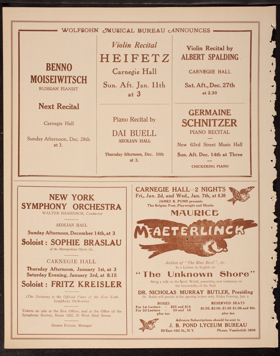 Clef Club Memorial Fund Concert in honor of James Reese Europe, December 12, 1919, program page 8