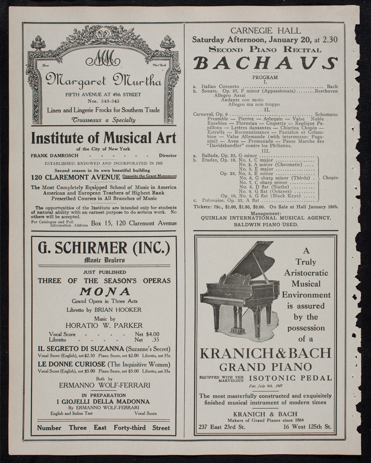 New York Philharmonic, January 19, 1912, program page 6