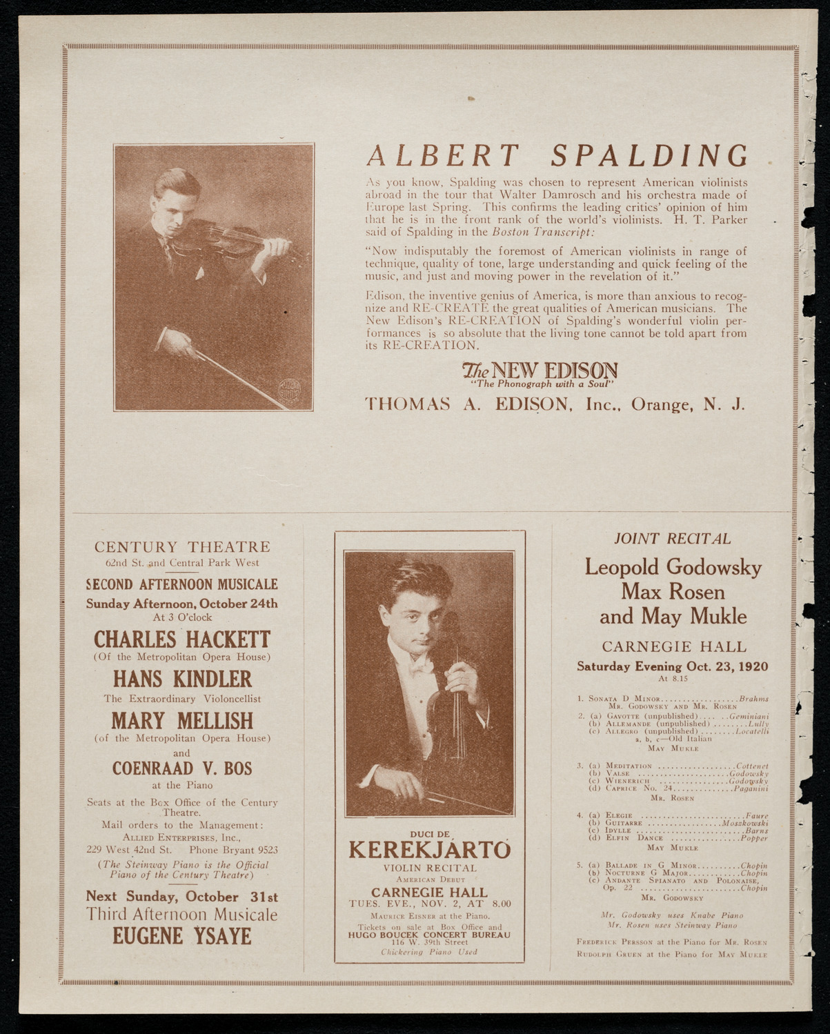 Alfred Mirovitch, Piano, October 20, 1920, program page 2