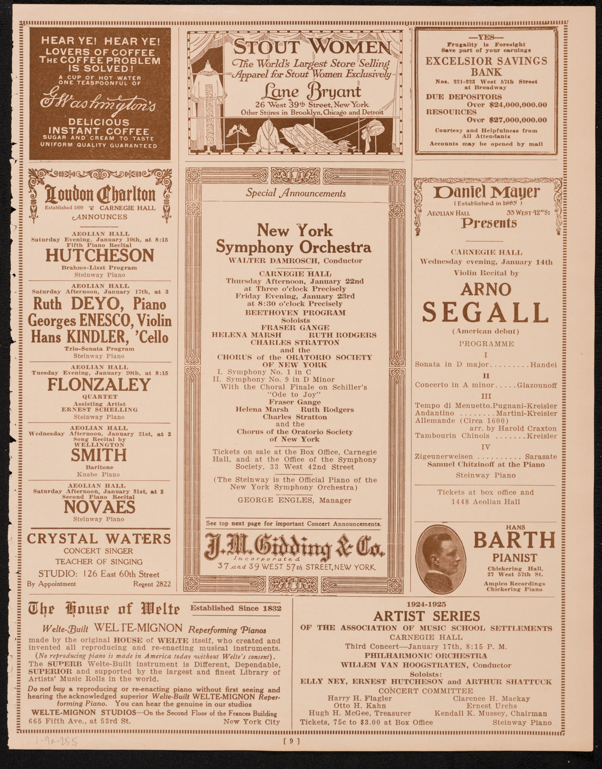 New York Philharmonic, January 9, 1925, program page 9