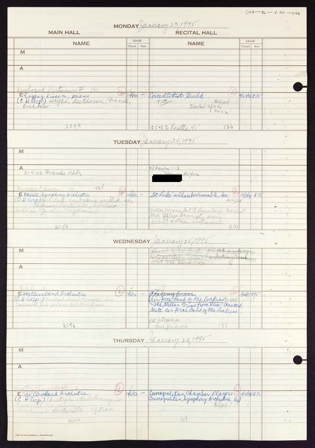 Carnegie Hall Booking Ledger, volume 40, page 46