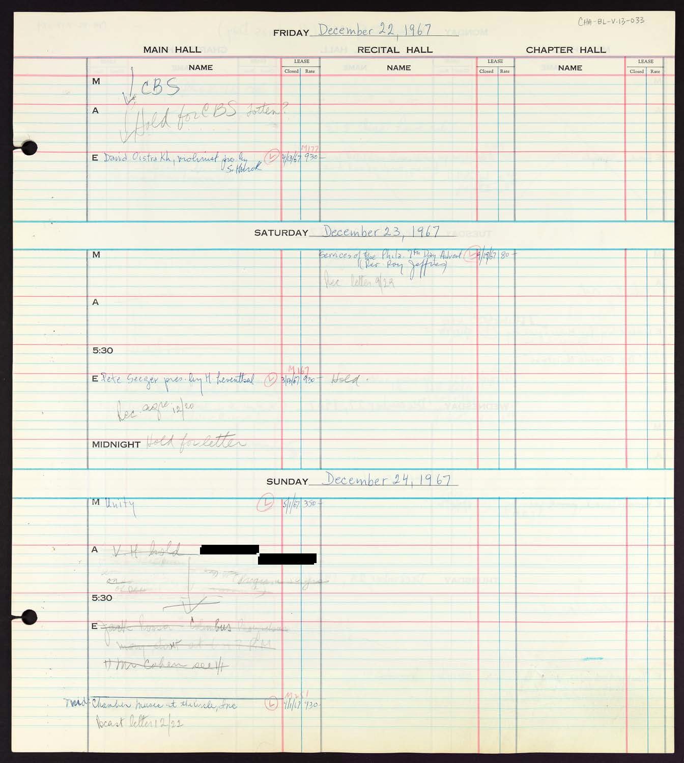 Carnegie Hall Booking Ledger, volume 13, page 33