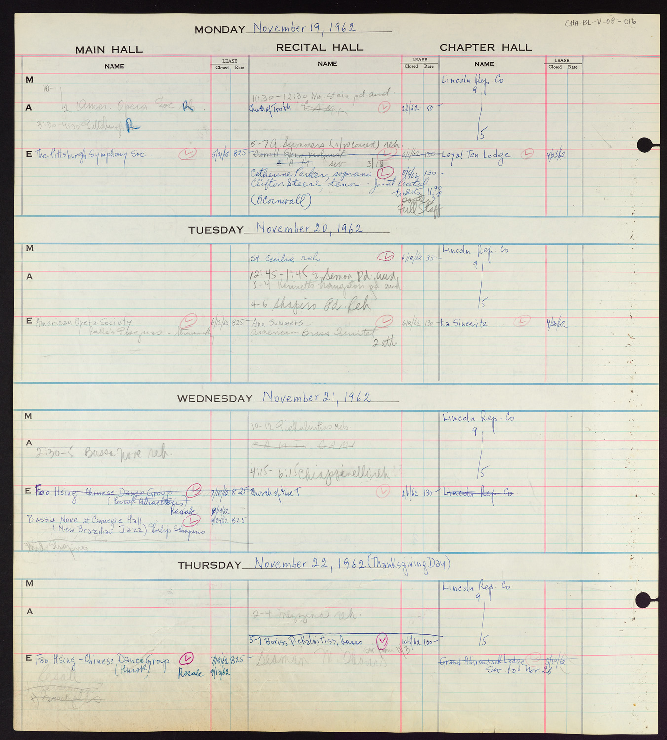 Carnegie Hall Booking Ledger, volume 8, page 16