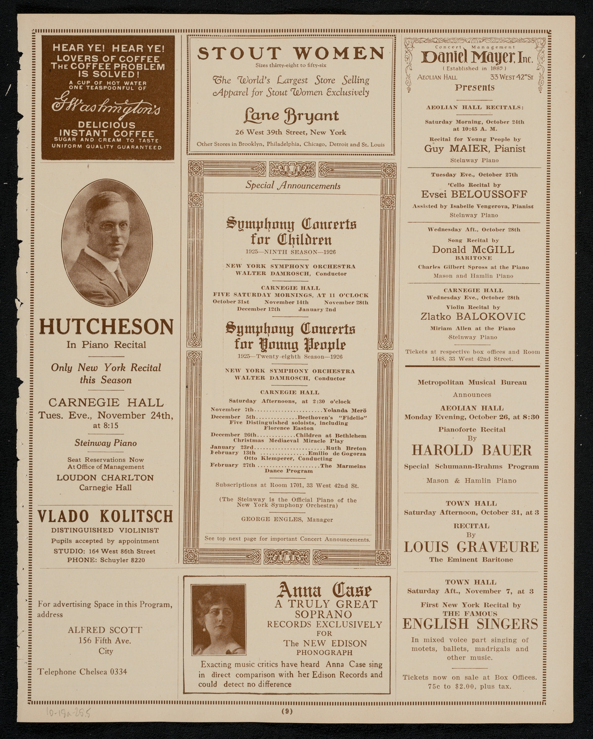 Alexander Brailowsky, Piano, October 18, 1925, program page 9