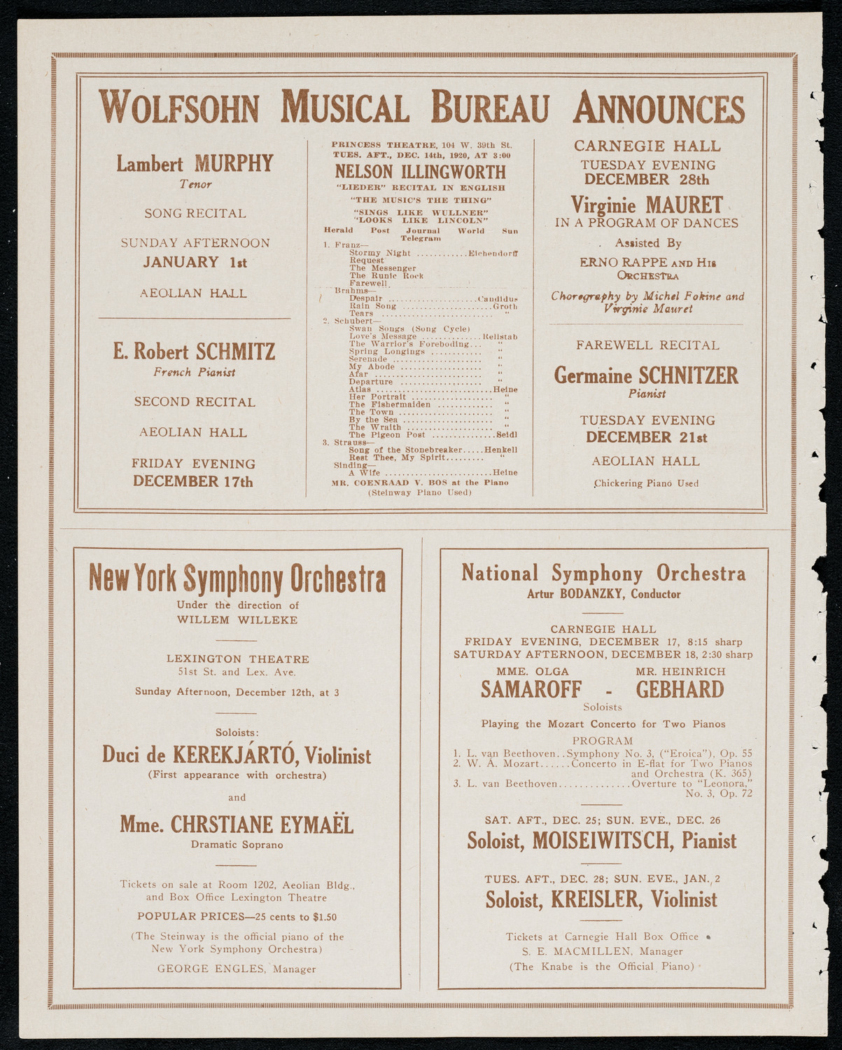 New York Philharmonic, December 10, 1920, program page 8