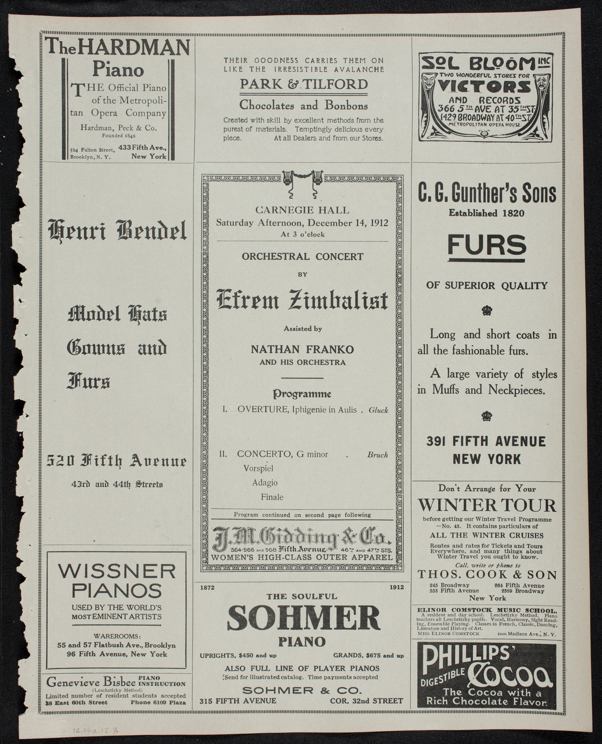 Efrem Zimbalist, Violin, with Nahan Franko and His Orchestra, December 14, 1912, program page 5