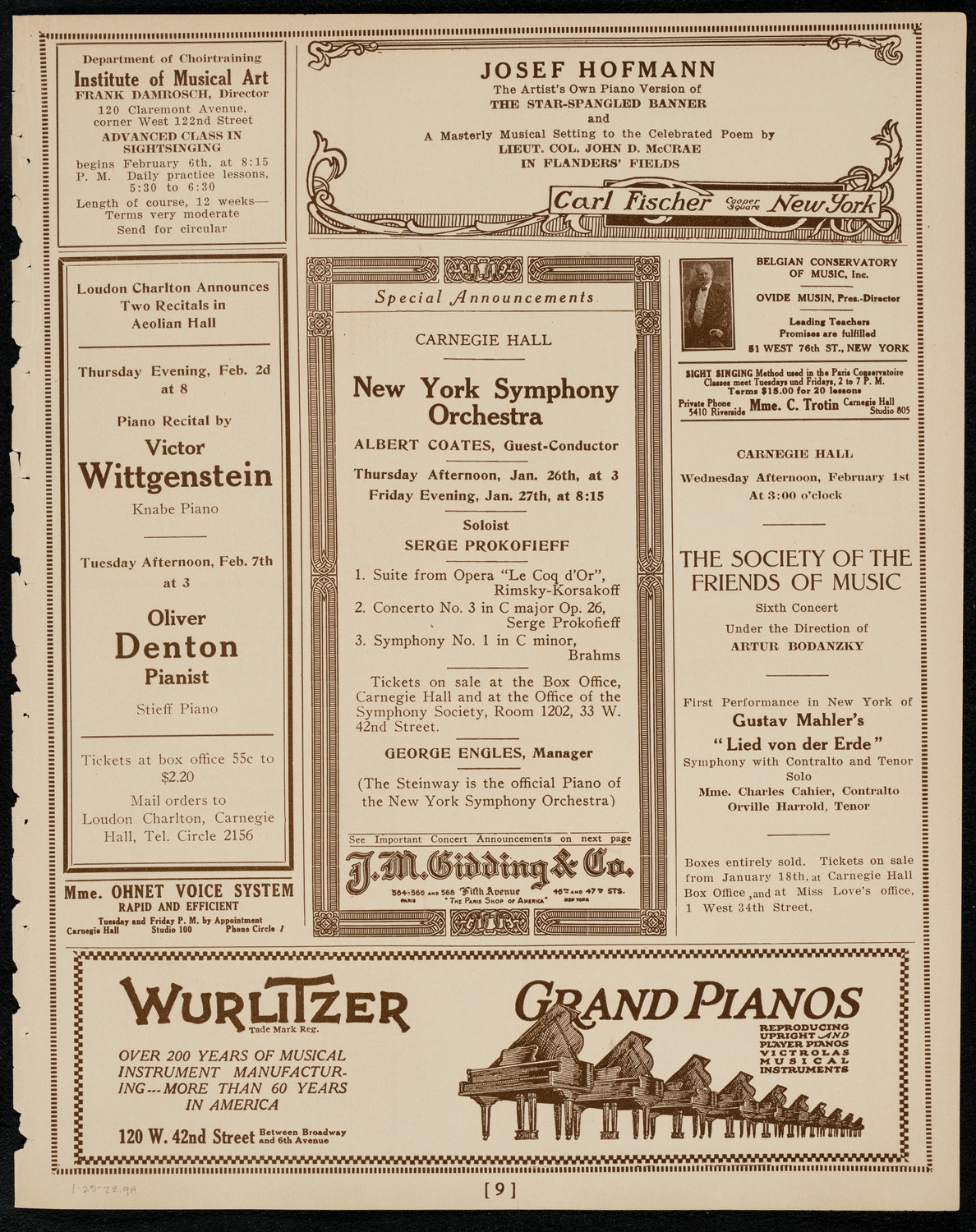 Magdeleine du Carp with the New York Philharmonic, January 25, 1922, program page 9