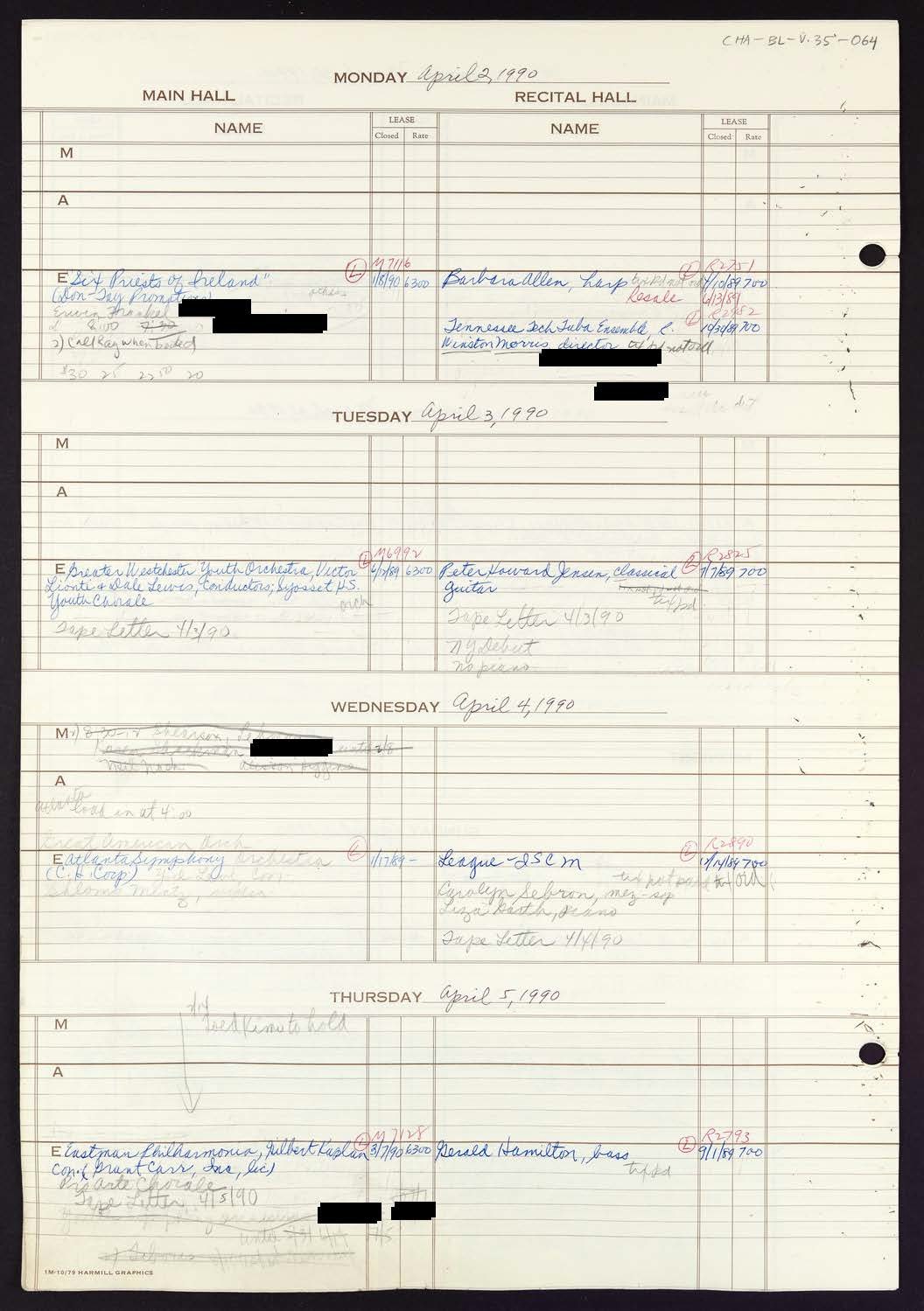 Carnegie Hall Booking Ledger, volume 35, page 64