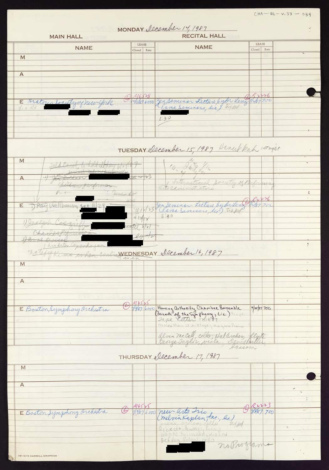 Carnegie Hall Booking Ledger, volume 33, page 34