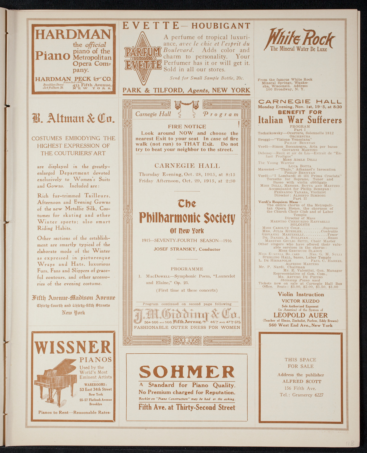 New York Philharmonic, October 28, 1915, program page 5