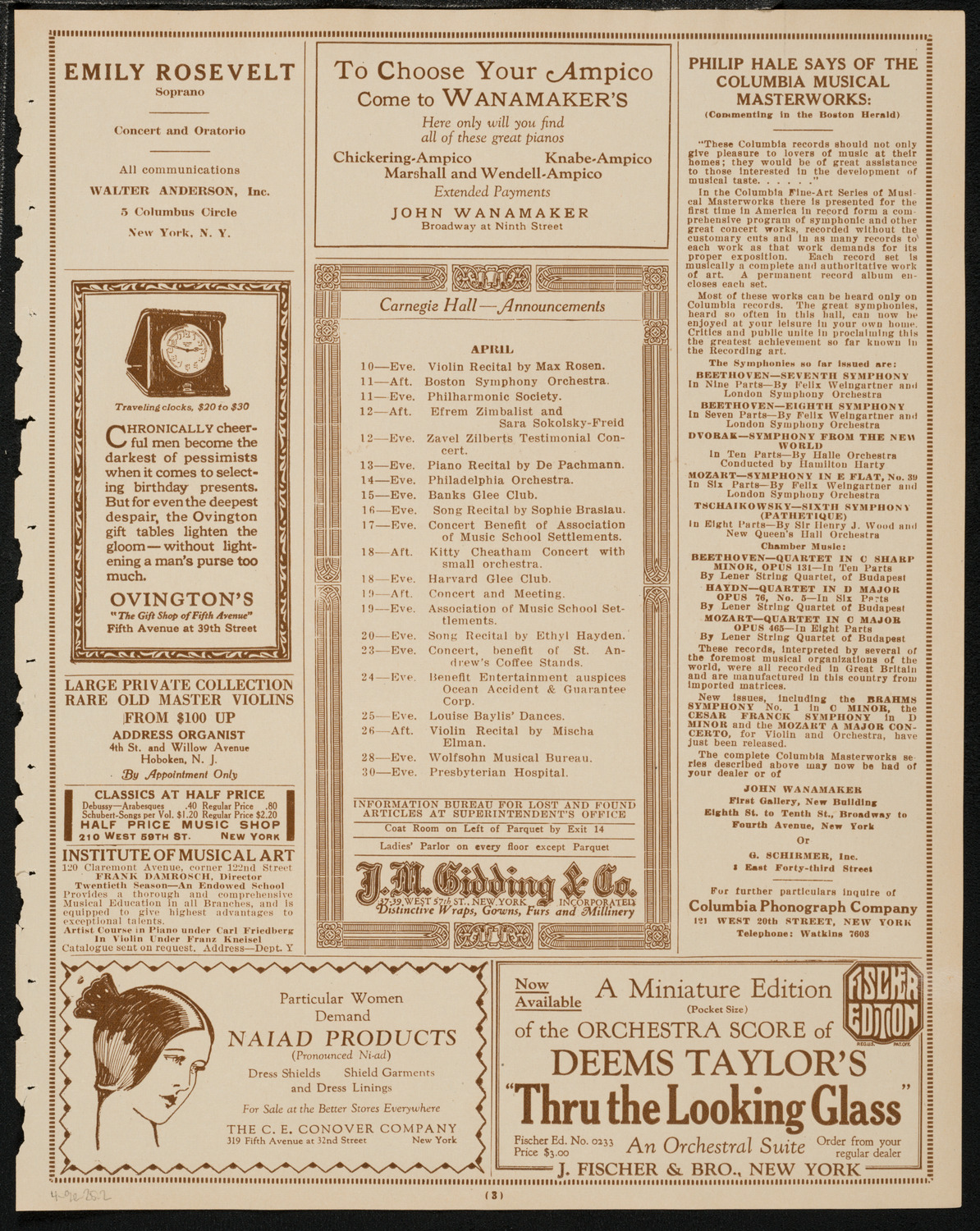 Boston Symphony Orchestra, April 9, 1925, program page 3