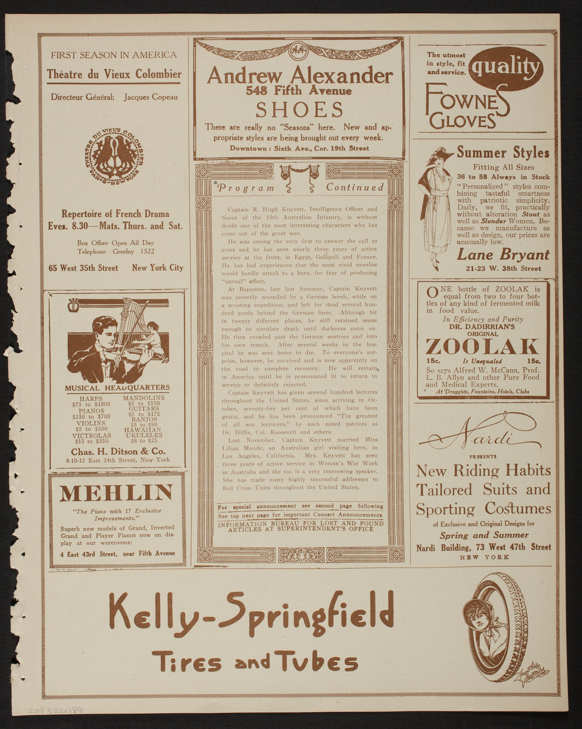 Lecture by Captain R. Hugh Knyvett, March 22, 1918, program page 7