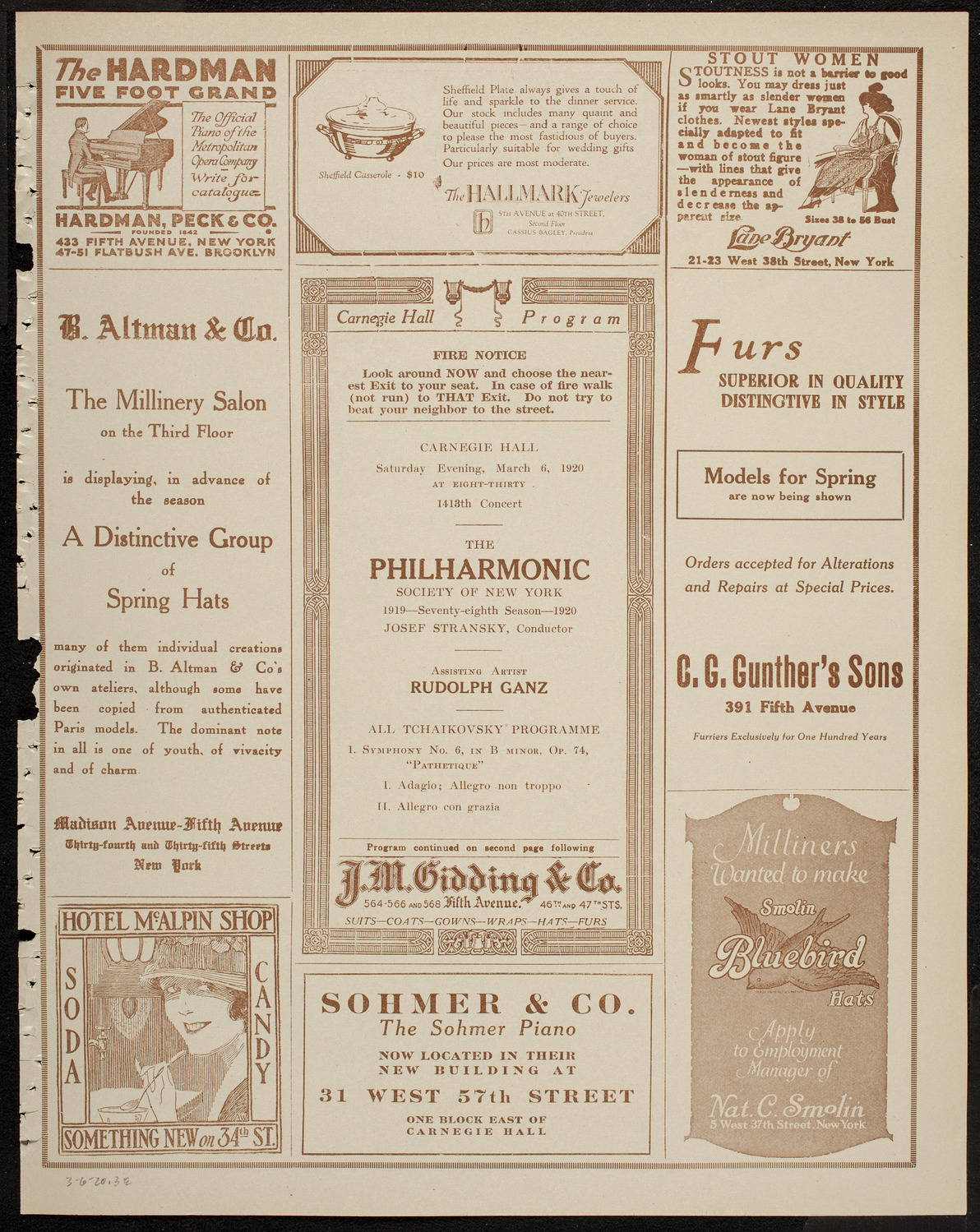 New York Philharmonic, March 6, 1920, program page 5