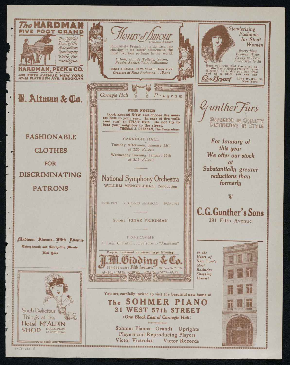 National Symphony Orchestra, January 25, 1921, program page 5