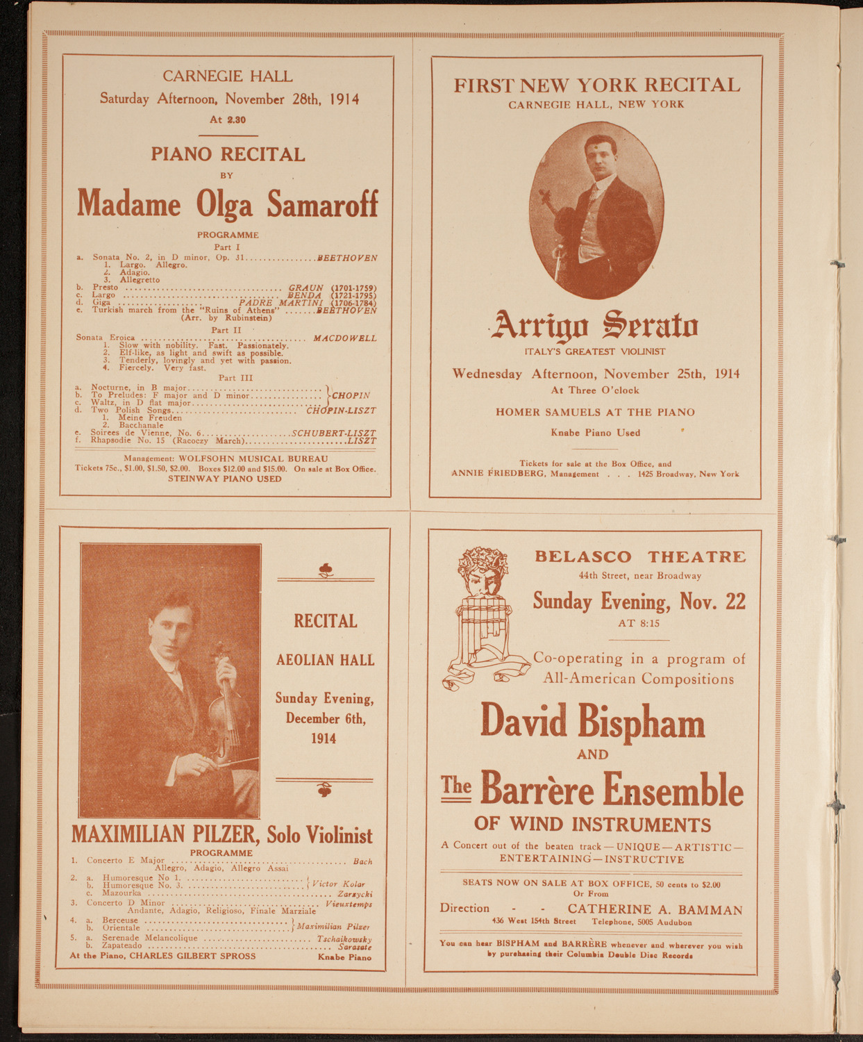 New York Philharmonic, November 21, 1914, program page 10