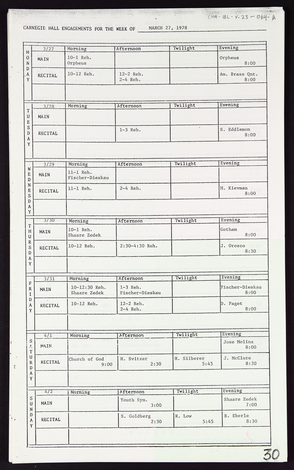 Carnegie Hall Booking Ledger, volume 23, page 64a